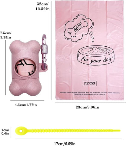 Dog Poop Pickup Bags Holder Dispenser with Standard-Sized Leak-Proof Scented Doggy Waste Bags and Carabiner with Safety Lock&Fastener Never Loose on Leash Lead Again (1 Holder 195 Bags, Pink)