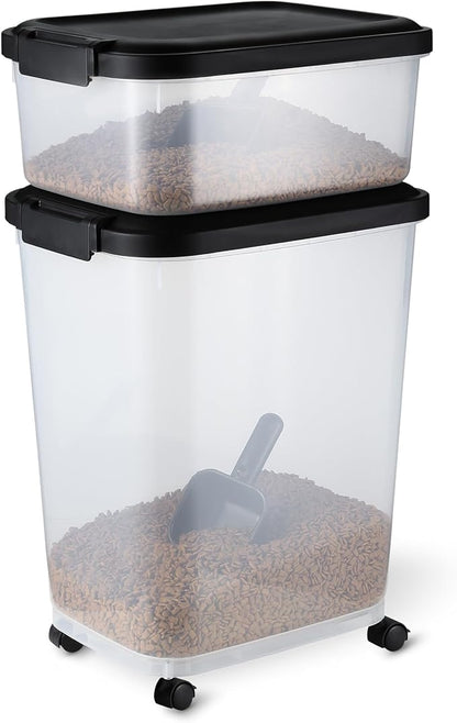 Amazon Basics Pet Food Storage Container Set, 30lbs and 10lbs with Scoop, for Dogs and Cats