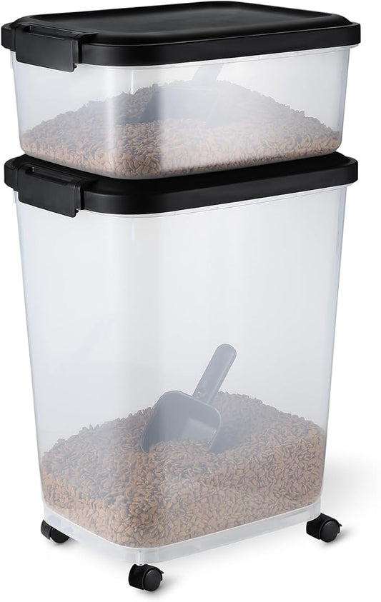 Amazon Basics Pet Food Storage Container Set, 30lbs and 10lbs with Scoop, for Dogs and Cats