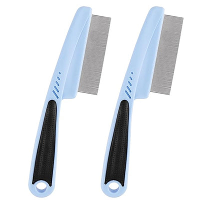 2 Pack Pet Comb, Stainless Steel Fine Tooth for Loose Hair, Knots, Pet Brush with Rubber Handle for Pet Grooming