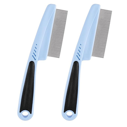 2 Pack Pet Comb, Stainless Steel Fine Tooth for Loose Hair, Knots, Pet Brush with Rubber Handle for Pet Grooming