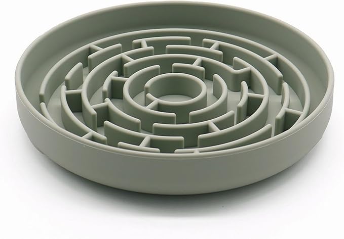 Slow Feeder Dog Bowl, 7.8 x 7.8 inches, Silicone Pet Puzzle Bowl with Suction Base, Foldable (Light Green)