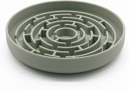 Slow Feeder Dog Bowl, 7.8 x 7.8 inches, Silicone Pet Puzzle Bowl with Suction Base, Foldable (Light Green)