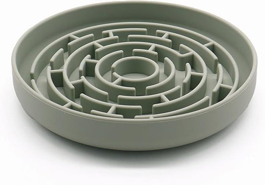 Slow Feeder Dog Bowl, 7.8 x 7.8 inches, Silicone Pet Puzzle Bowl with Suction Base, Foldable (Light Green)