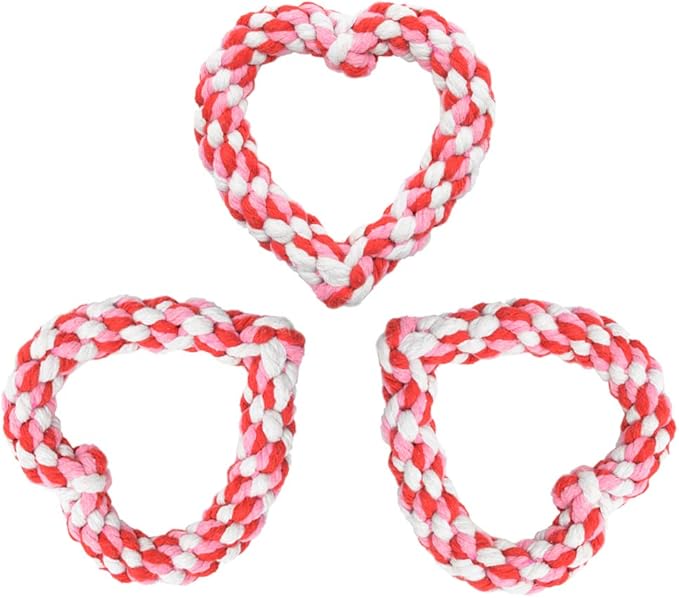 3PCS Valentine's Day Dog Rope Toys Heart Shaped Durable Chew Toy for Small to Medium Dogs