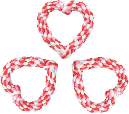 3PCS Valentine's Day Dog Rope Toys Heart Shaped Durable Chew Toy for Small to Medium Dogs