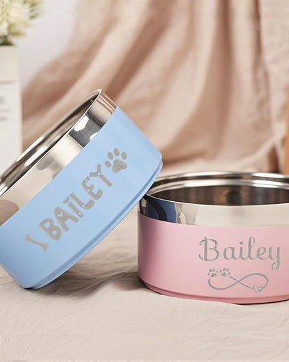 Engraved Customized Dogs Bowls with Name, Personalized Steel-Stanless Pets Food Bowls for Both Cats & Dogs,Dog Water Bowl, Durable Cute Double Layer Reinforcement Cats Water Bowl for Pets Gifts, S