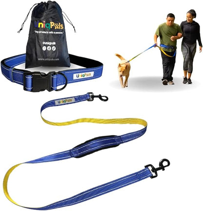 Hands-Free Leash for Small to Large Dogs 5ft - Heavy Duty Adjustable Waist Belt, Padded Handles, Reflective Stitching, Satin Carry Bag for Walking, Running, Hiking