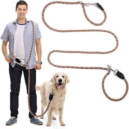 Pawstrip Hands-Free Dog Leash - Multifunctional Reflective Waist and Crossbody Training Leash for Walking and Running - Adjustable Nylon Double Leashes for Small, Medium, Large Dogs
