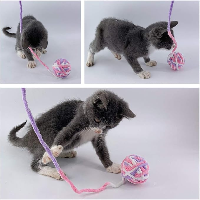 MAIYU Cat Balls - 5 PCS Colorful Yarn Cat Balls with Built-in Bell, Interactive Kitten Toys
