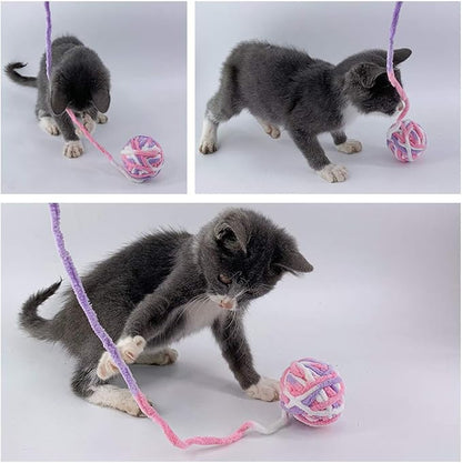 MAIYU Cat Balls - 5 PCS Colorful Yarn Cat Balls with Built-in Bell, Interactive Kitten Toys