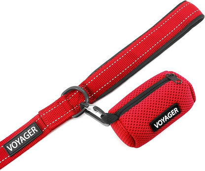 Best Pet Supplies Voyager Reflective Dog Leash or Collar with Neoprene Handle, for Small, Medium, and Large Breed Puppies, Cute and Heavy Duty for Walking, Running and Training - Red (Leash), M