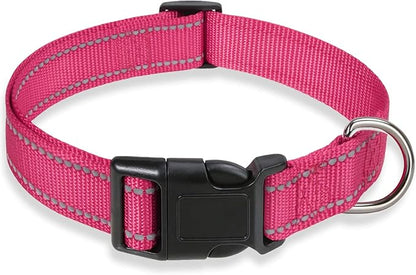 Reflective Dog Collar with Buckle Adjustable Safety Nylon Collars for Small Medium Large Dogs, Hotpink XXS