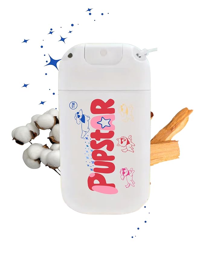 PUPSTAR Pet Perfume To-Go, 1 oz, Sandalwood & Fresh Linen Fragrance, Sparkly Finish, Convenient Lanyard, Long-Lasting, Vet Approved, Hypoallergenic, Alcohol-Free, Dog Deodorizer