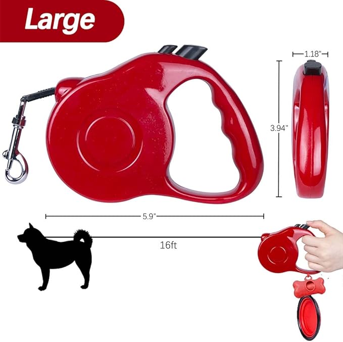 Retractable Dog Leash 16ft, Tangle-Free Expandable Leash for Medium Dogs Up to 33lbs, Easy-Adjust Lock & Anti-Slip Handle for Safe Walks