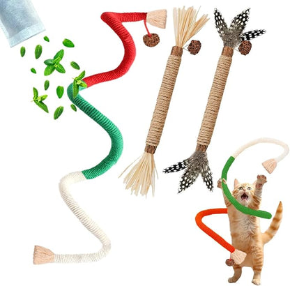 Cat Toys, 3PCS Catnip Toy for Indoor Kitten Toys Cat Chew Stick for Dental Cleaning Teeth Cat Silvervine Matatabi Rope Treat Kitty Feather Snack for for Kick Molar Scratch Self Play