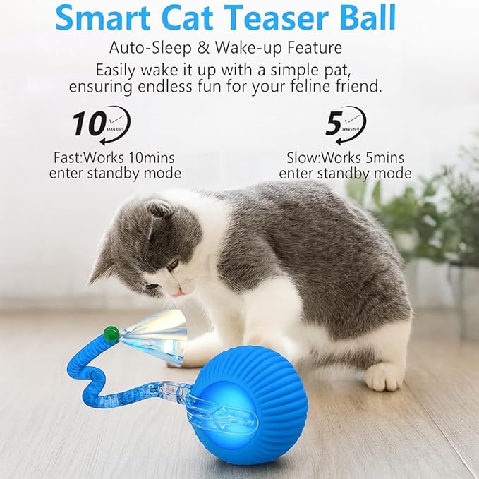 Interactive Cat Toy Ball for Indoor Cats and Kittens – Automatic Rolling Ball, Motion Activated Cat Toys with Tail Accessories, Smart Play Modes, USB Rechargeable Pet Toy for Exercise & Fun