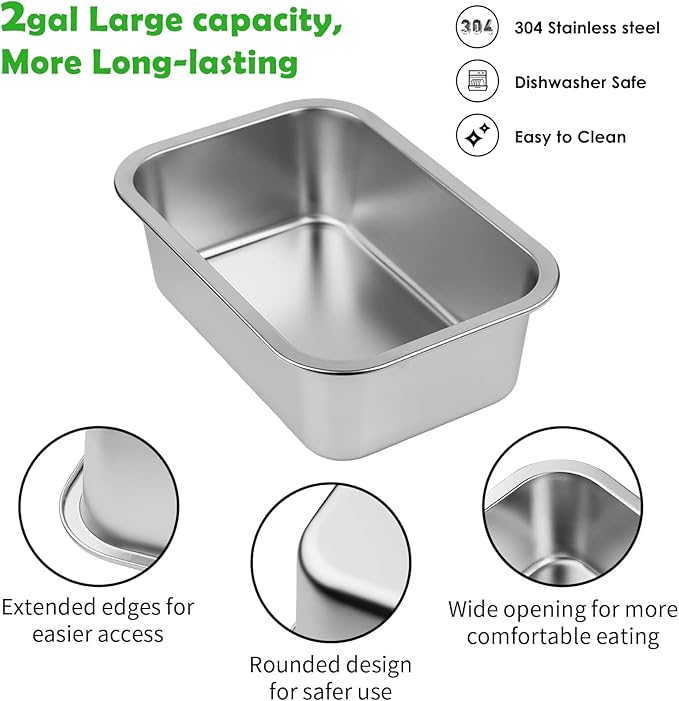 2 Gallon Elevated Dog Water Bowl for Large Breeds, 4-Height Adjustable Raised Dog Bowl(9.4-14.2'') with Stainless Steel Bowls, Spill-Proof Mat & Sturdy Metal Base for Indoor/Outdoor Use