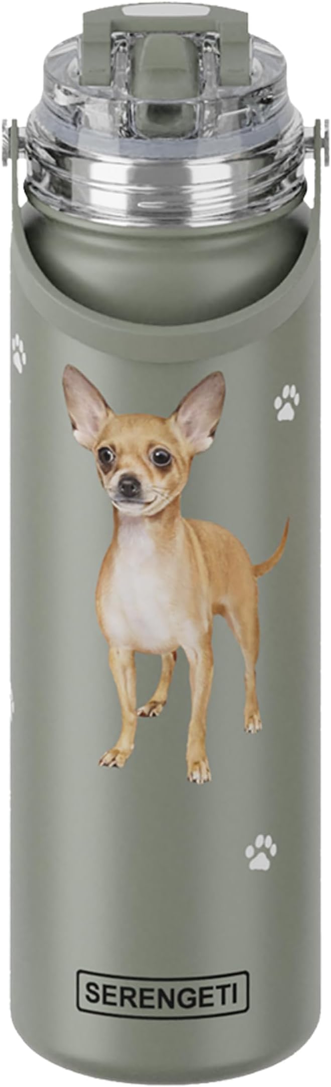 E&S Pets SERENGETI 24 Oz Water Bottle Stainless Steel with Spill Proof Lid - Double walled Vacuum Insulated water flask - Realistic 3D Print of your favorite dog (Chihuahua tan)