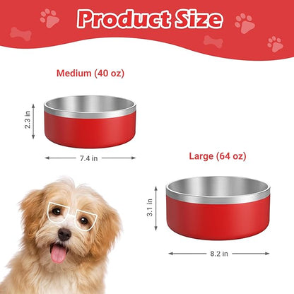 LIANLAI Stainless Steel Dog Bowls, Rust-Resistant Pet Bowls, Non Slip Dog Water Bowl, Versatile Feeding Bowls (Red，40 oz)