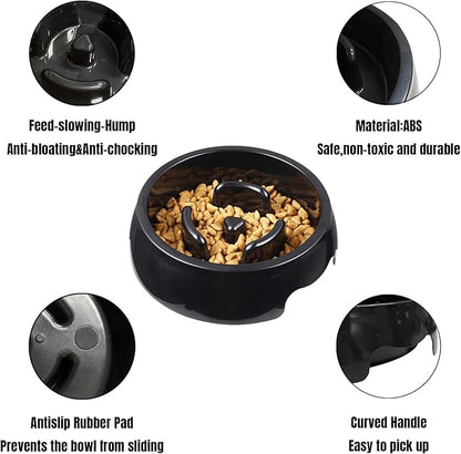 Personalized Slow Feeder Bowl for Dogs & Cats - Custom Name, Non-Slip Bottom, Easy to Clean, Puzzle Food Dish for Puppy & Kitten, Small & Medium Pet Bowls & Plates（Round）
