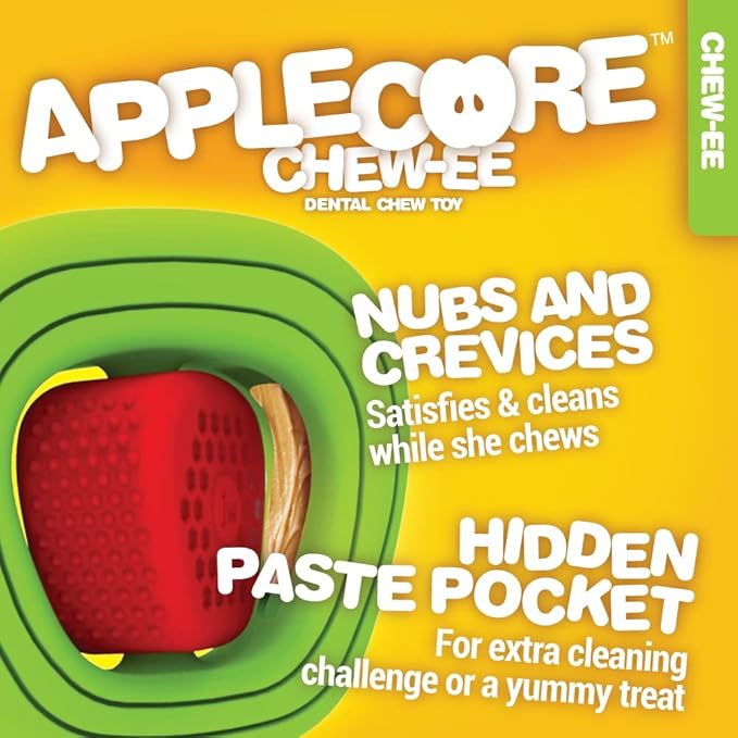 JW CHEW-EE Dental Dog Chew Toy; Cleans Your Pet's Teeth and Gums As They Play; Add Their Favorite Flavors, Apple Core (Pack of 2)