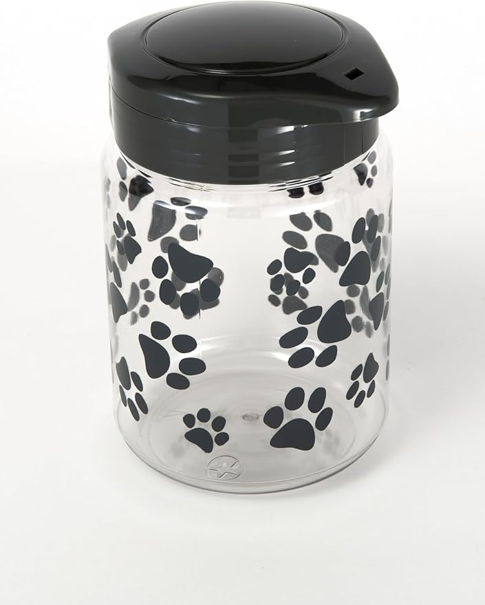 Lixit® Dog Treat Plastic Jar - Airtight Food and Treat Storage Jars for Dogs, Cats, Small Animals and Birds - Made in USA (Paw Prints - Gray, 64 Ounce)