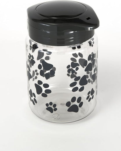 Lixit® Dog Treat Plastic Jar - Airtight Food and Treat Storage Jars for Dogs, Cats, Small Animals and Birds - Made in USA (Paw Prints - Gray, 64 Ounce)