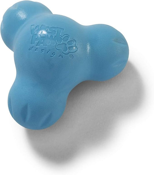 WEST PAW Zogoflex Tux Treat Dispensing Dog Chew Toy – Interactive Chewing Toy for Dogs – Dog Games for Aggressive Chewers, Fetch, Catch – Holds Kibble, Treats, Small 4", Aqua Blue