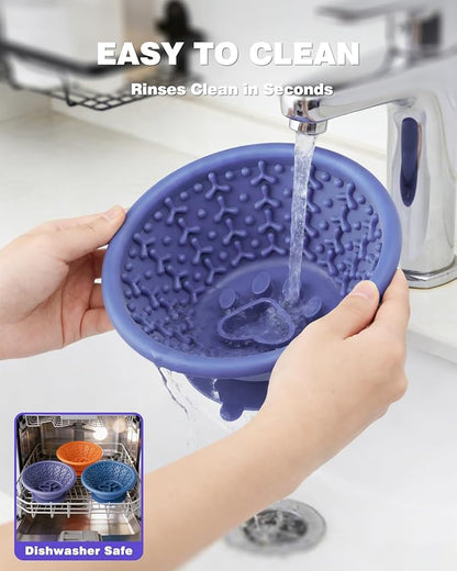 Slow Feeder Dog Bowl with Suction Cup & Reinforced Rim, 3-Cup Puzzle Maze Dog Lick Bowl for Anxiety Relief, Anti-Choking & Non-Slip, BPA-Free Silicone, for Small to Large Breeds (Purple)