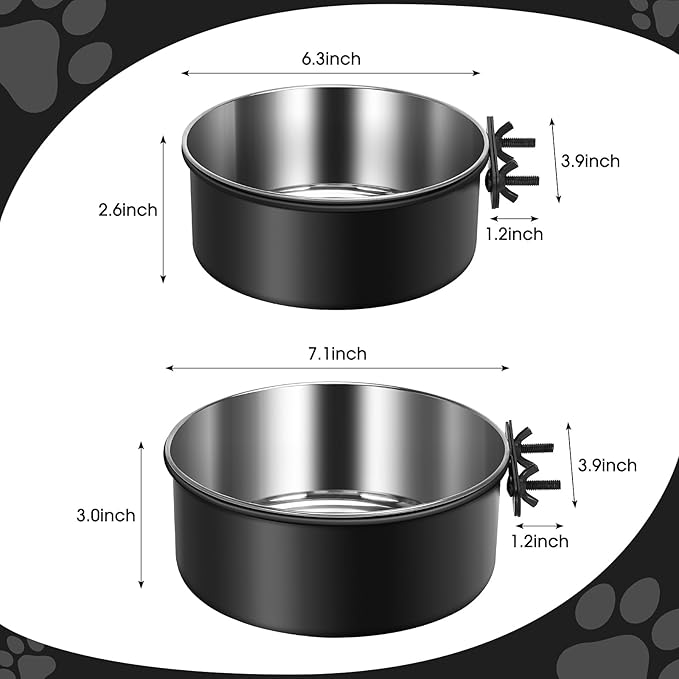 Dog Crate Water Bowl Hanging,2 Pack Stainless Steel Water Food Bowl No Spill for Crate Cage,Kennel Bowls Mountable Coop Cup for Dogs Cats Puppy Rabbit