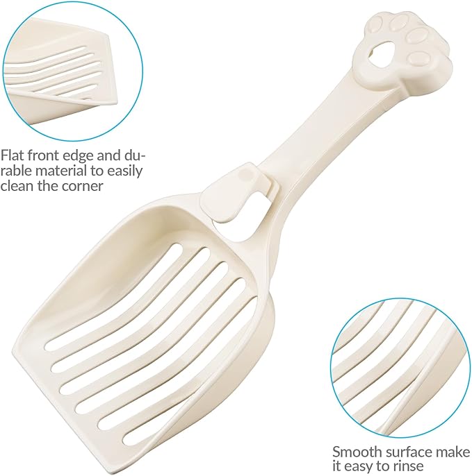 Depets Cat Litter Scoop, Litter Scoop with Wide Slats, Kitty Litter Scooper for Pine Pellets, Durable Plastic Litter Sifter Scoop - Designed for Easy Sifting, Milky White
