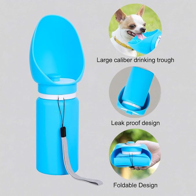 Portable Collapsible Dog Water Bottle - 550ml, Large Wide-Mouth Drinking Bowl, Ideal for Small and Large Dogs on Walks and Outdoor Activities (Blue)