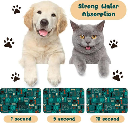 Dog Food Mats for Floors Waterproof, Pet Water Bowl Mats Pet Feeding Absorbent Placemats Green 16 * 24 inch