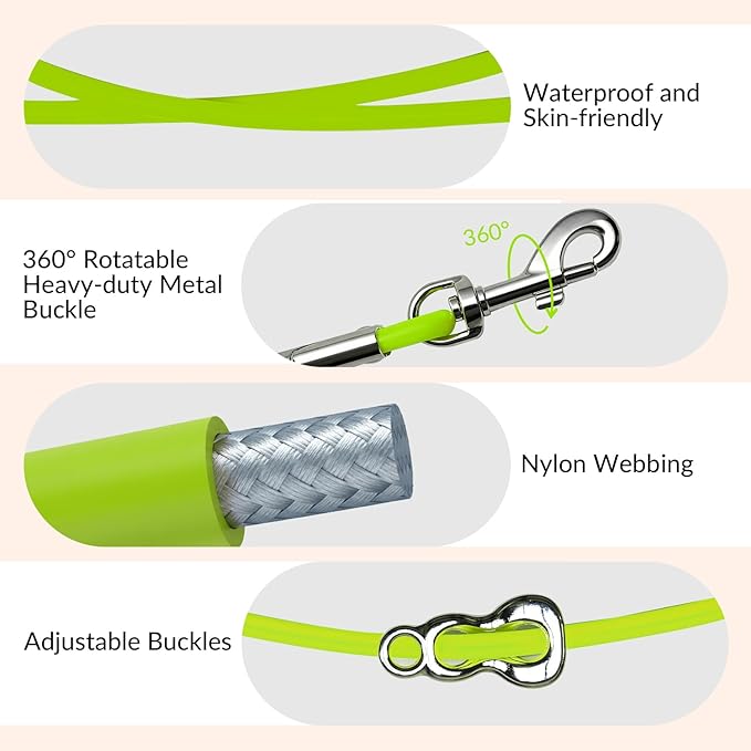 8.2ft Hands Free Dog Leash,Versatile Waist & Crossbody Lead for Medium Dogs,Waterproof & Adjustable for Running Jogging Walking, 360° Swivel Metal Buckle (Green)