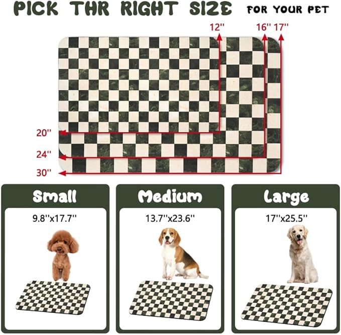 Dog Food Mats for Floors Waterproof, Pet Water Bowl Mats Pet Feeding Absorbent Placemats Plaid 12 * 20 inch