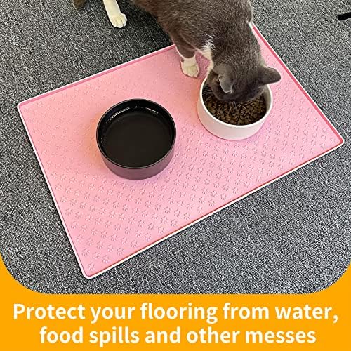Ptlom Silicone Pet Placemat for Dog and Cat, Waterproof Anti-Slip Pet Feeding Bowl Mats for Food and Water, Small Medium Large Tray Mat Prevent Residues from Spilling to Floor, Pink, 31.5" 23.6" - Image 5