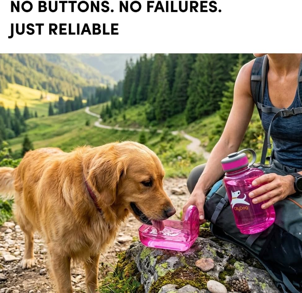 OllyDog OllyBottle Tritan Water Bottle with Detachable Dog Bowl | BPA Free Leakproof | 20oz | Share Water with Your Dog | Hiking Travel Camping (600ML, Hot Pink) - Image 2