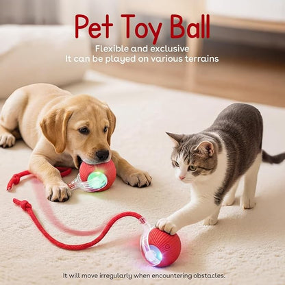 Interactive Cat Toy Ball, Automatic Intercative Cat Toys for Indoor Cats, The 3rd Generation Agile Moving Cat Ball with Elastic Mesh Tail, Toys for Indoor Adult Cats (Red)