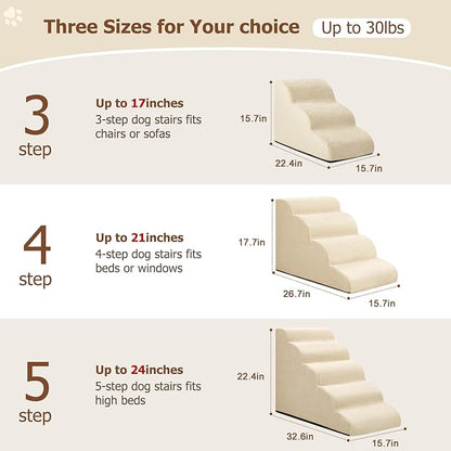 Dog Steps for Bed and Couch,4-Step Dog Stairs and Ramp for Small Dogs & Cats,Indoor Anti-Slip Pet Stairs for Old Cats and Puppy,Beige