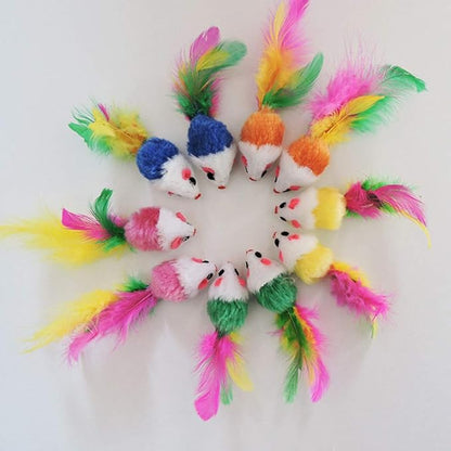 Smoro 100Pcs Cat Mouse Toys Feather Mouse Interactive Mini Funny Animal Playing Toys for Cats Kitten