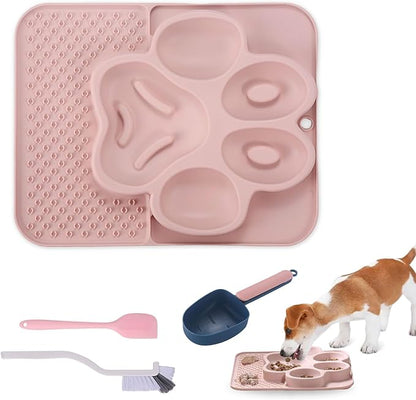 Silicone Slow Feeder Dog Bowls & Cat Bowls, 2 Cups Small Pet Food Bowl with Non-Slip Suction Base, Food-Grade Safe Puzzle Feeder for Small & Medium Dogs & Indoor Cats (Paw Lick Mat (Pink))