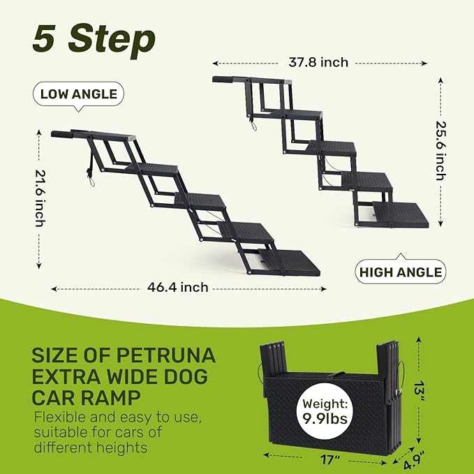 Foldable Dog Car Steps - Upgraded Non-Slip Pet Stairs for Large Dogs, Portable Metal Frame Dog Ramps for High SUV, Truck and Cars, Lightweight Pet Ladder with High Load-Bearing Capacity，Up to 350Lbs