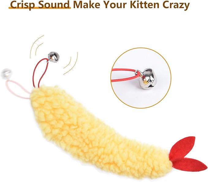ORSDA 3 PCS Replacement Refills, Feather Tail, Elastic Net Tail, Plush Shrimps for Automatic Kitten Toys, only Suitable T93&T96 Cat Ball Toy