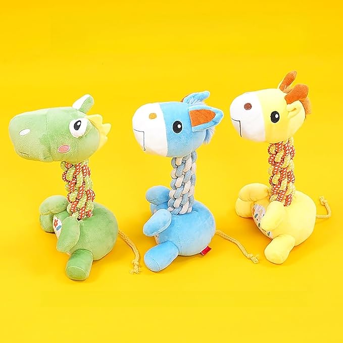 Dinosaur Rope Plush Dog Toy with Squeaker - Durable Chew & Tug Toy for Small and Medium Dogs, Teeth Cleaning & Anxiety Relief Interactive Pet Gift