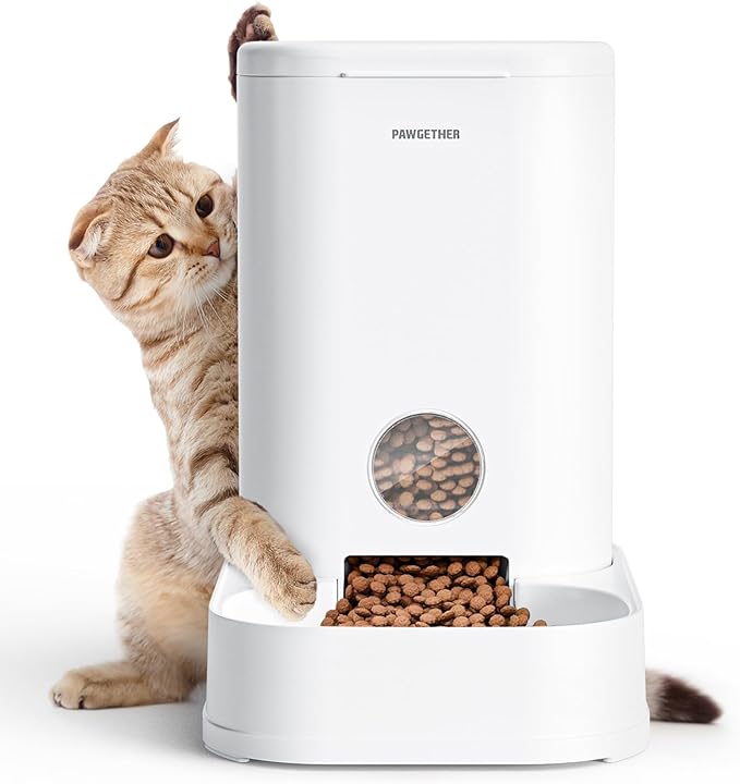 PAWGETHER® Gravity Cat Feeder, 1 Gallon/3.5L Dog Food Dispenser, No-Electricity Automatic Pet Feeder, Auto Refill Food Bowl for Cats & Small, Medium Dogs Easy to Fill
