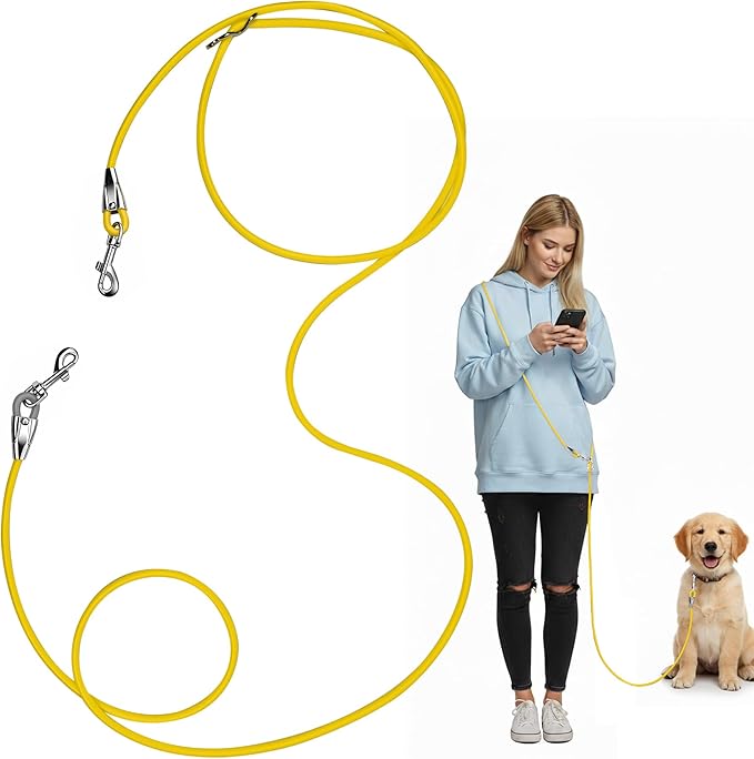 8.2ft Hands Free Dog Leash,Versatile Waist & Crossbody Lead for Medium Dogs,Waterproof & Adjustable for Running Jogging Walking, 360° Swivel Metal Buckle (Yellow)