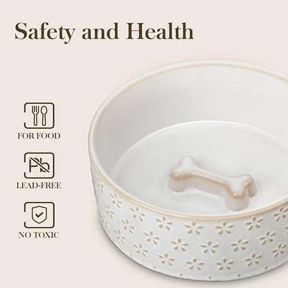 MALACASA Ceramic Dog Food Bowl, 3.5 Cups or 32oz Dog Food Water Dish for Mudium Breeds, Pet Bowl Dishwasher & Microwave Safe, Five-Leaf Grass, Series Lydia