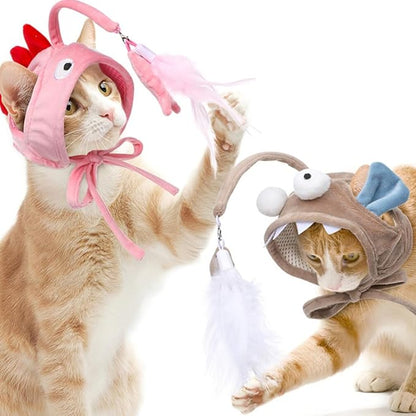 POPETPOP Cat Wand, Cat Wand Interactive Head Mounted Hats for Indoor Kitten or s