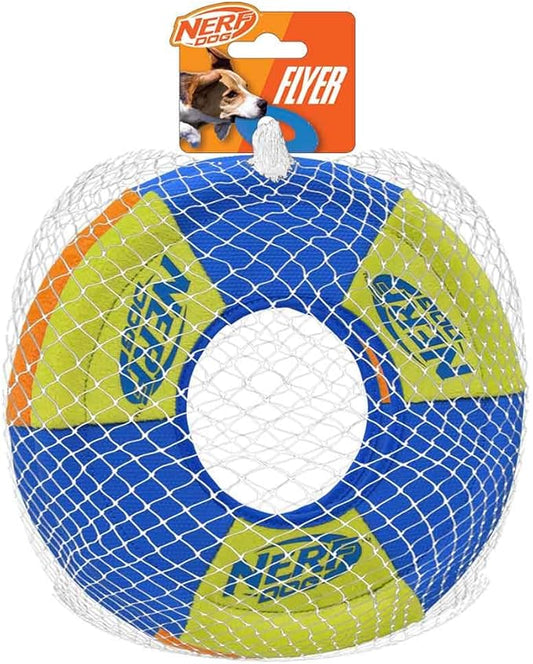 Nerf Dog Trackshot Toss and Tug Ring Outdoor Dog Toy 2 Pack, 9 Inch Dog Tug and Fetch Toy, for Medium and Large Breeds, Blue/Orange/Green